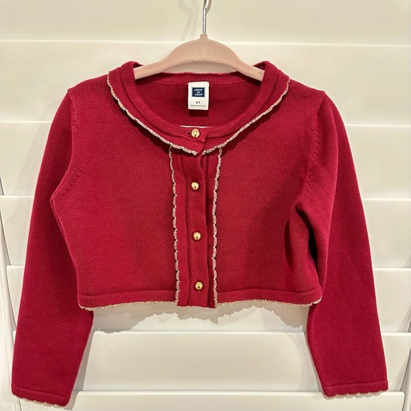 Janie and Jack Cropped Scalloped Cardigan, Cranberry (2T) - Picture 2 of 8